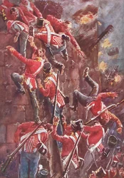 The 5th Division Storming by Escalade the Ramparts of San Vincente at the Taking of Badajoz, Illustration from 